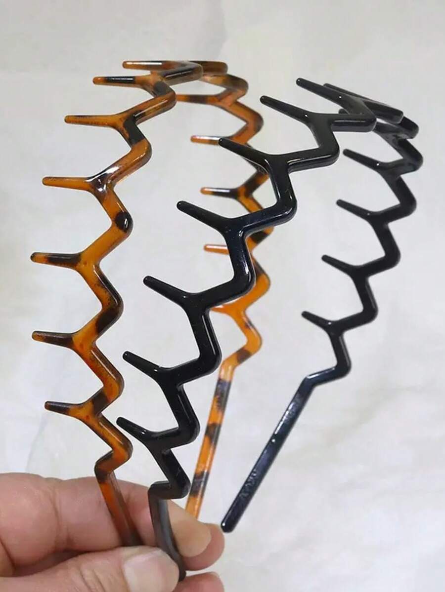 Men Fashion Hair Style - 4pcs Headband Bergigi Hitam, Sederhana, Anti-Selip,