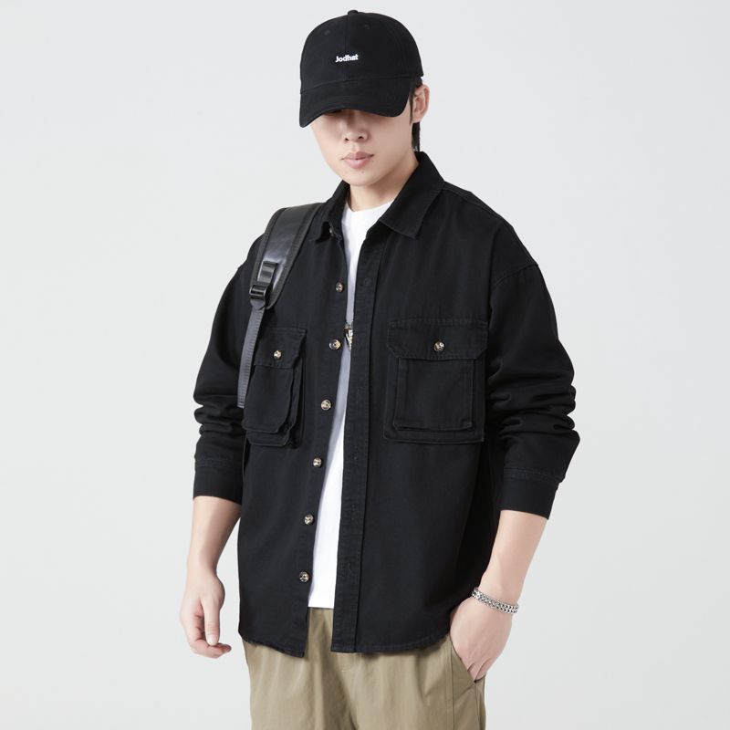 Men'S Fashion X - Kemeja Perkakas Katun Murni Blus Jaket