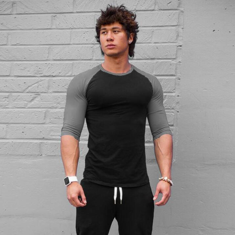 Muscle Tee Workout - Kaus kebugaran polos lengan tiga perempat
