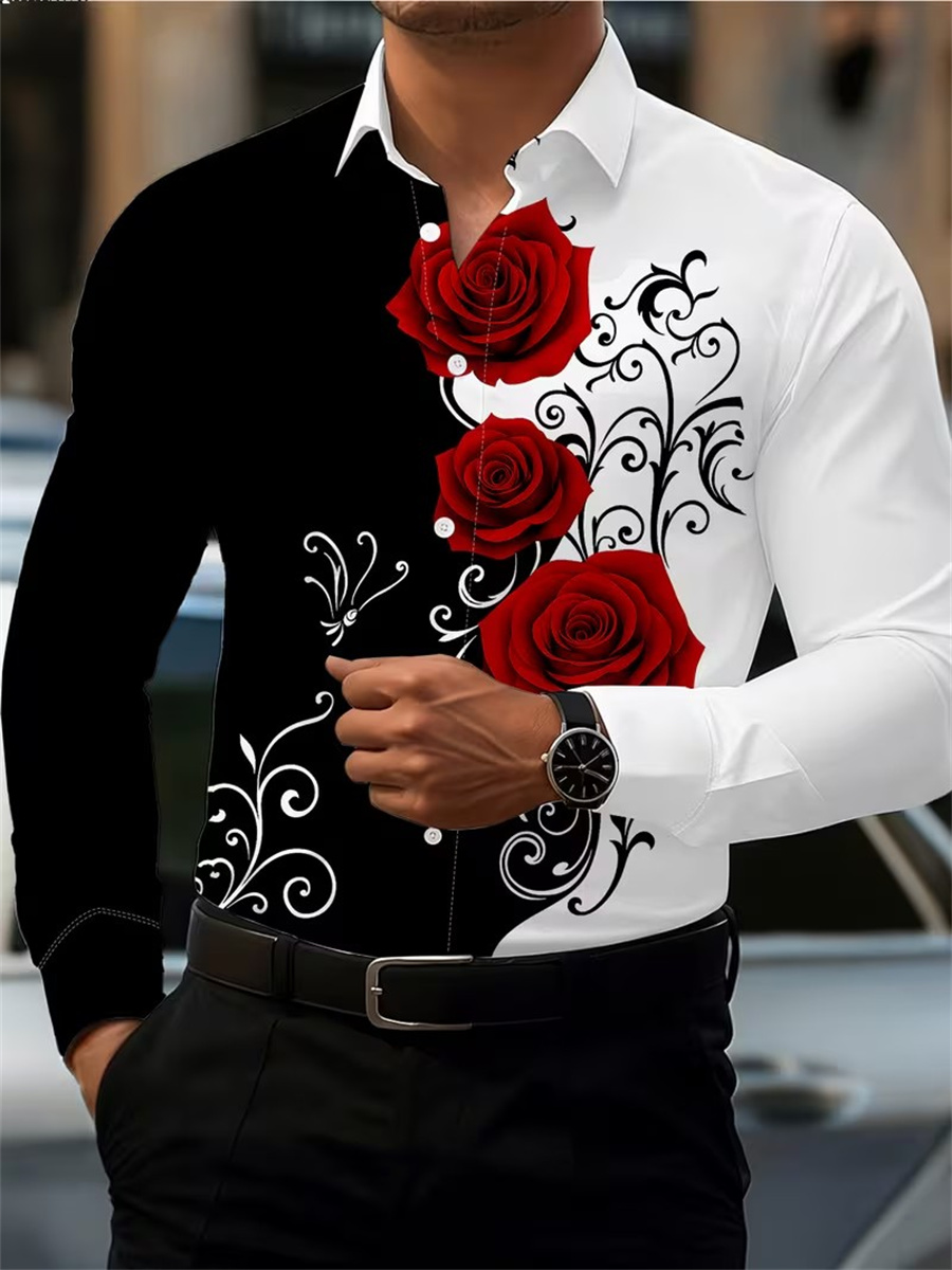 Fashion Mens Shirt - Kemeja Pria Lengan Panjang Motif Mawar