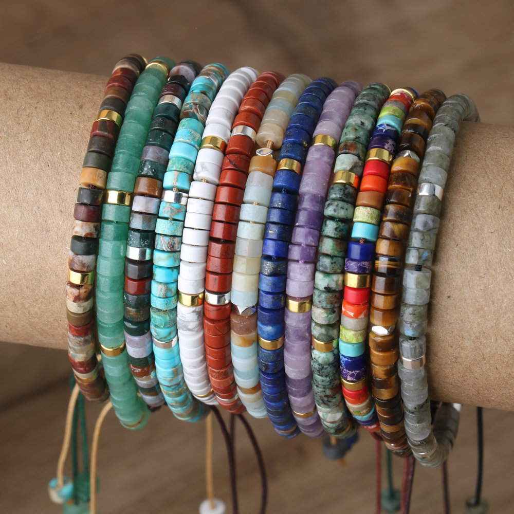 Mens Fashion Discord - Gelang manik-manik Spacer cakram batu alam