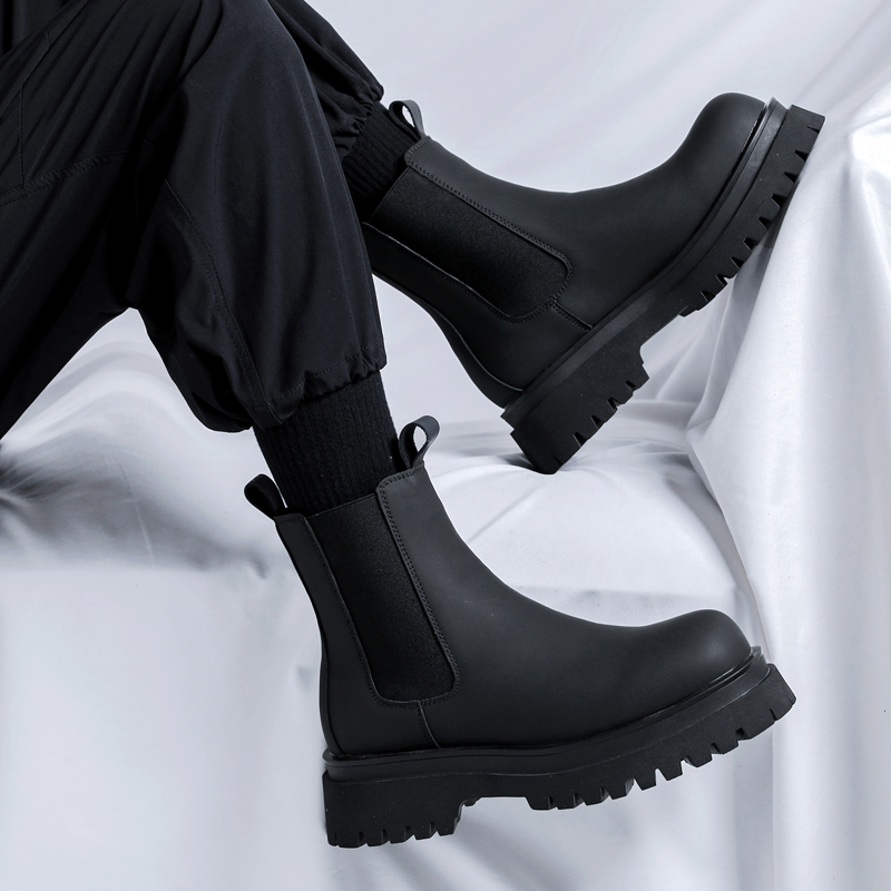 Chelsea Boots Men - Sepatu Boots Hitam Tinggi Model Platform