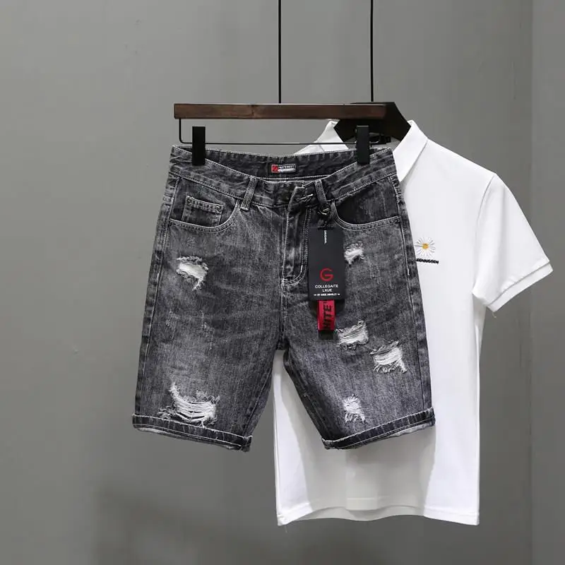 Men Fashion Jeans - Celana Jeans pendek pria sobek hitam