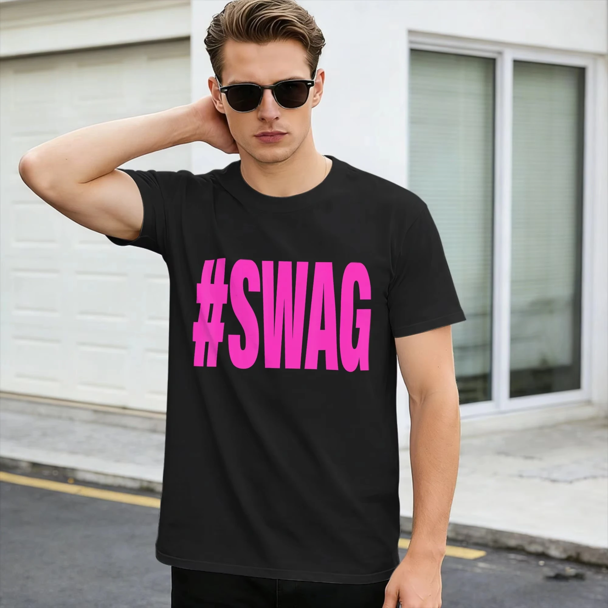 Kaos Pria Hashtag Swag Y2K Bas - Mens Fashion Hashtags ulasan dan harga